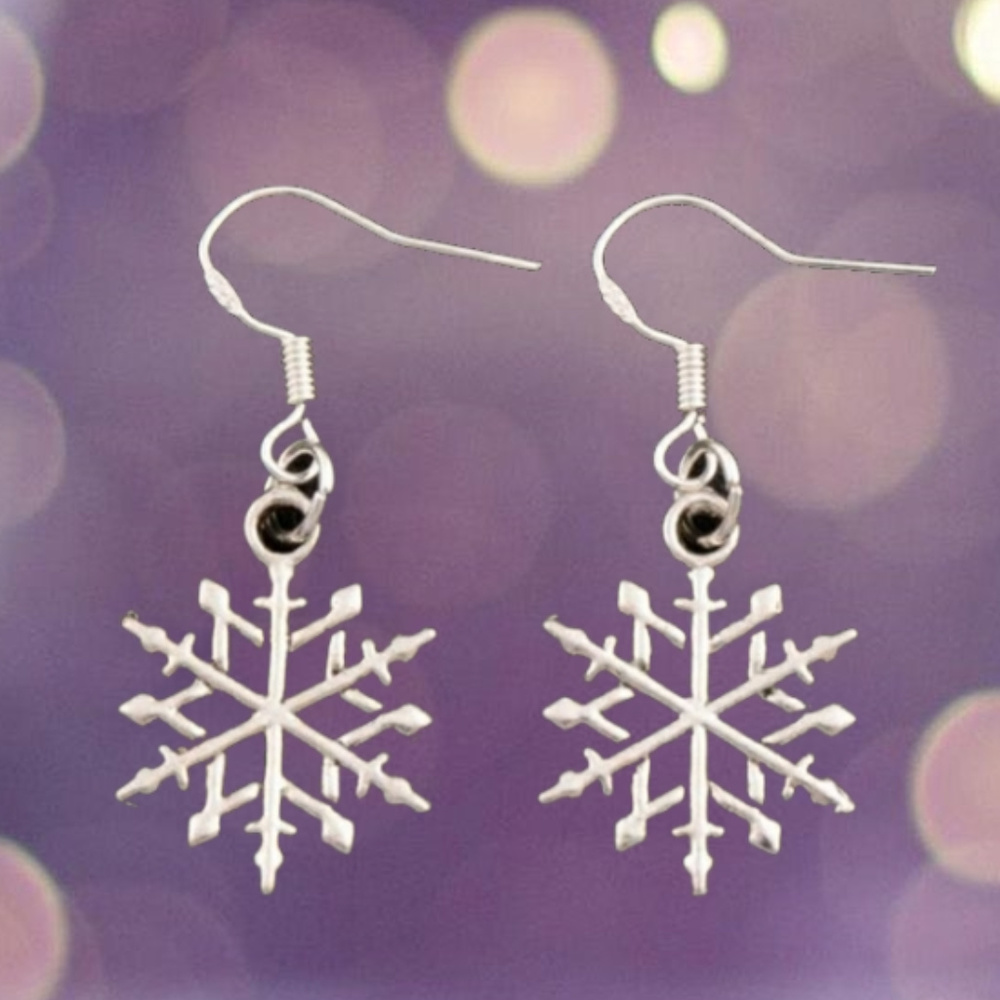 Snowflake Earrings Silver Dangle Holidays Gifts